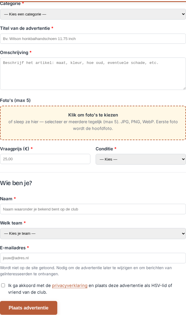 formulier met categorie + titel + prijs